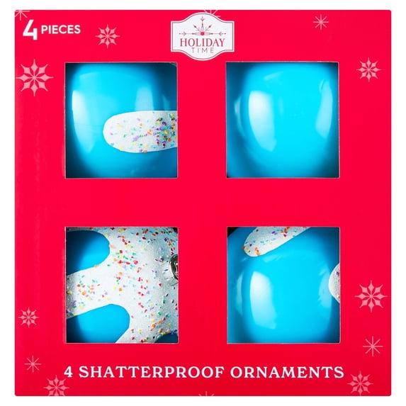 4-Count Blue Candy Ball Shatterproof Christmas Ornaments, 4", by Holiday Time