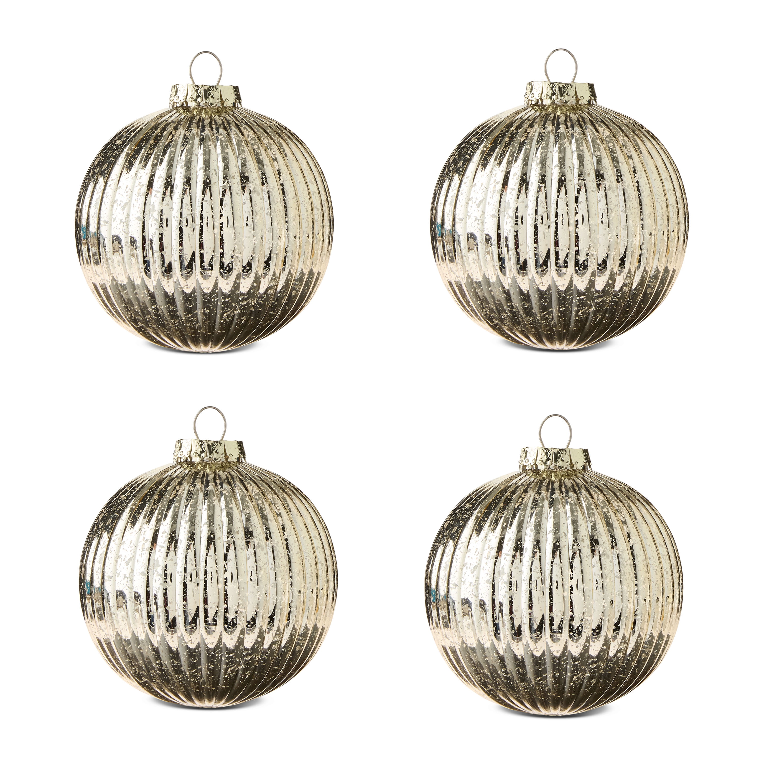4-Count Gold Vintage-Style Shatterproof Christmas Ornaments, 5.9 in, by Holiday Time