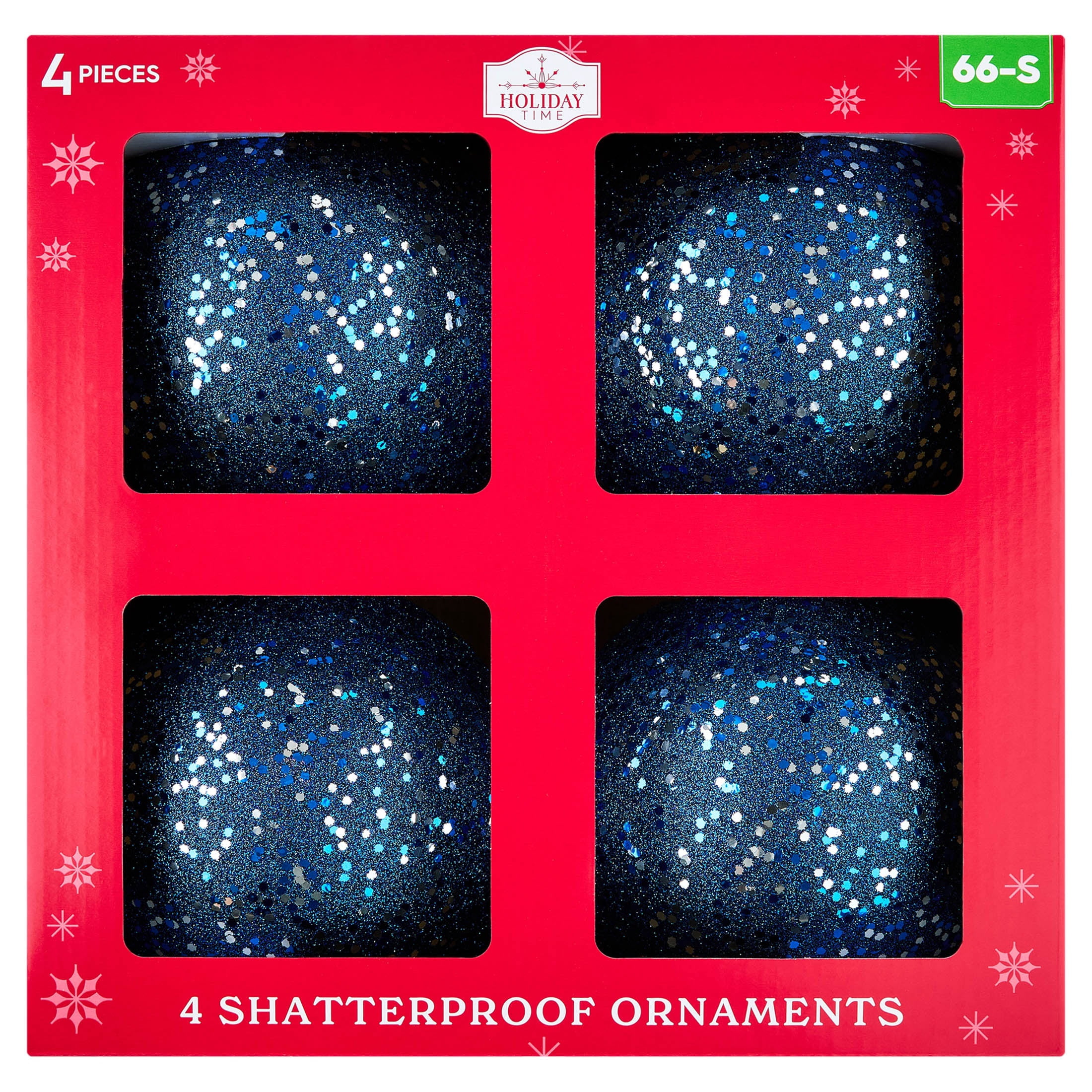 4-Count Blue Glitter Ball Shatterproof Christmas Ornaments, 6.5", by Holiday Time