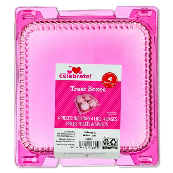 Clear Plastic Treat Boxes, Pink, 4 Count, Valentine's Day by Way To Celebrate