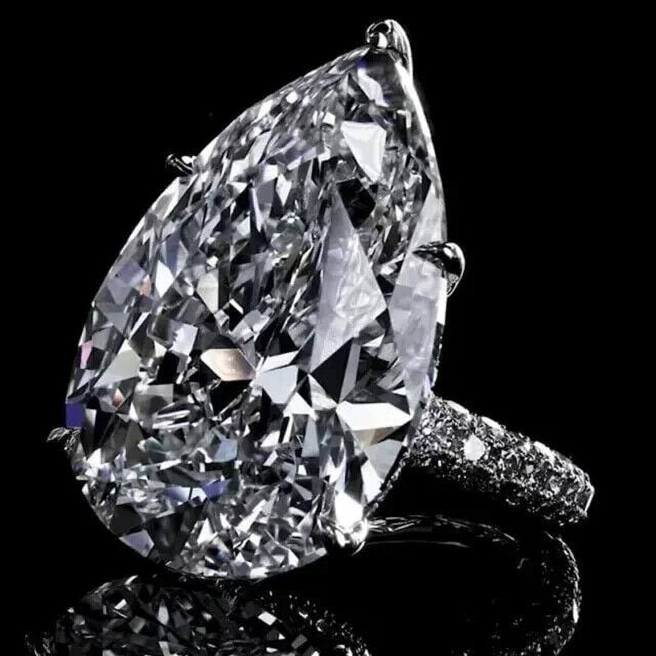 SAJEWELS 4CT Pear Cut VVS1 Moissanite Hidden Halo Engagement Ring 14K White Gold Plated