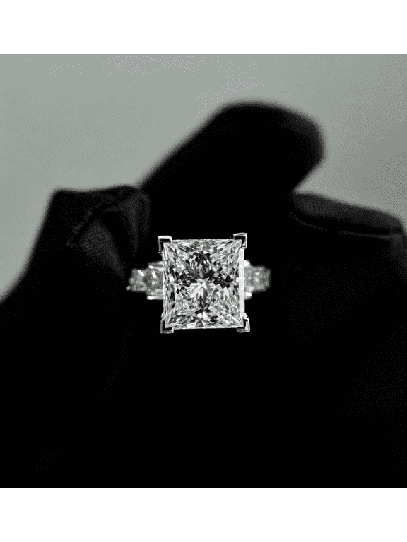 4.00CT Princess Cut Lab Grown Diamond Engagement Ring, Channel Set Side Stones, 14K White Gold, US 6.5
