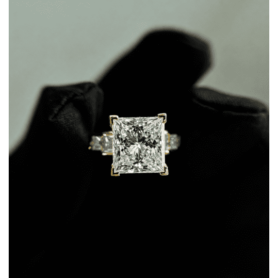 4.00CT Princess Cut Lab Grown Diamond Engagement Ring, Channel Set Side Stones, 18K Yellow Gold, US 8.5
