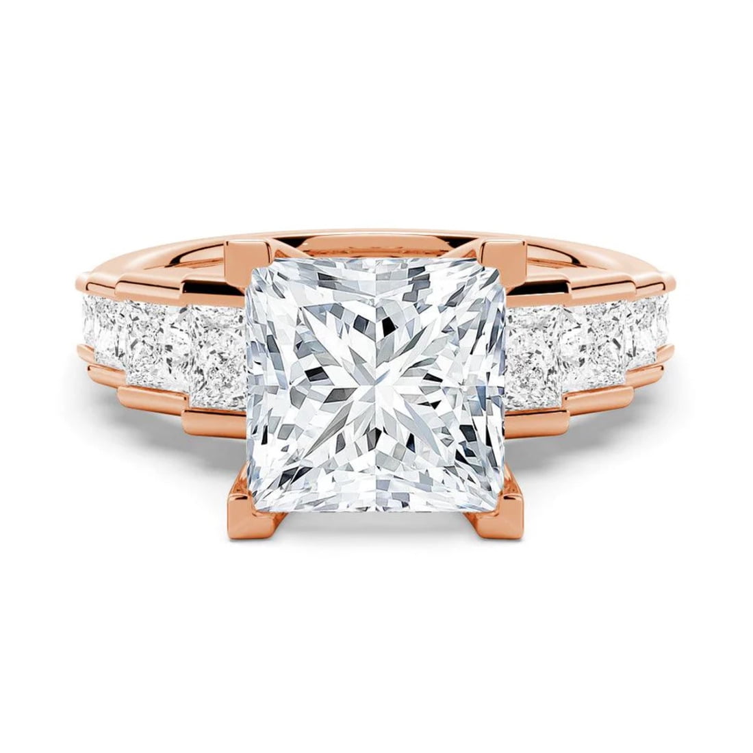 4CT Princess Cut Moissanite Diamond Prong set Engagement Ring for Women, 10K Rose Gold, US 9.5