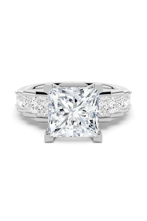 4CT Princess Cut Moissanite Diamond Prong set Engagement Ring for Women, 10K White Gold, US 7