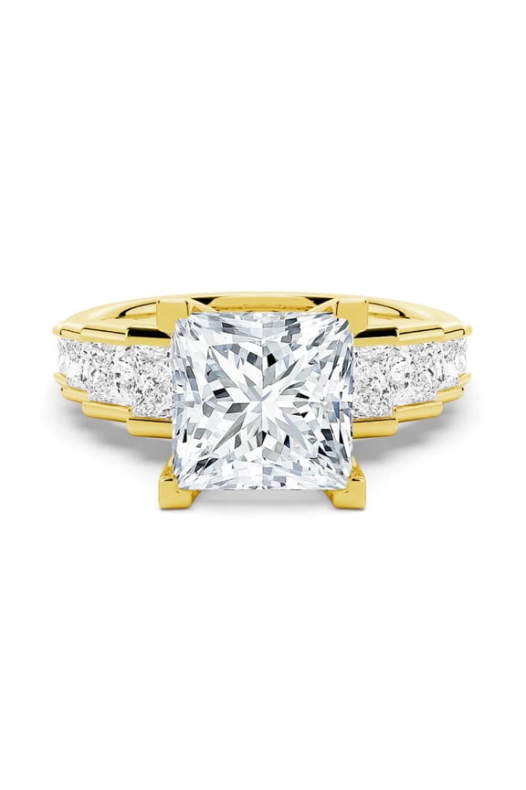 4CT Princess Cut Moissanite Diamond Prong set Engagement Ring for Women, 10K Yellow Gold, US 10