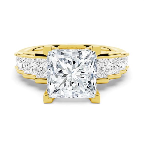 4CT Princess Cut Moissanite Diamond Prong set Engagement Ring for Women, 10K Yellow Gold, US 4.5