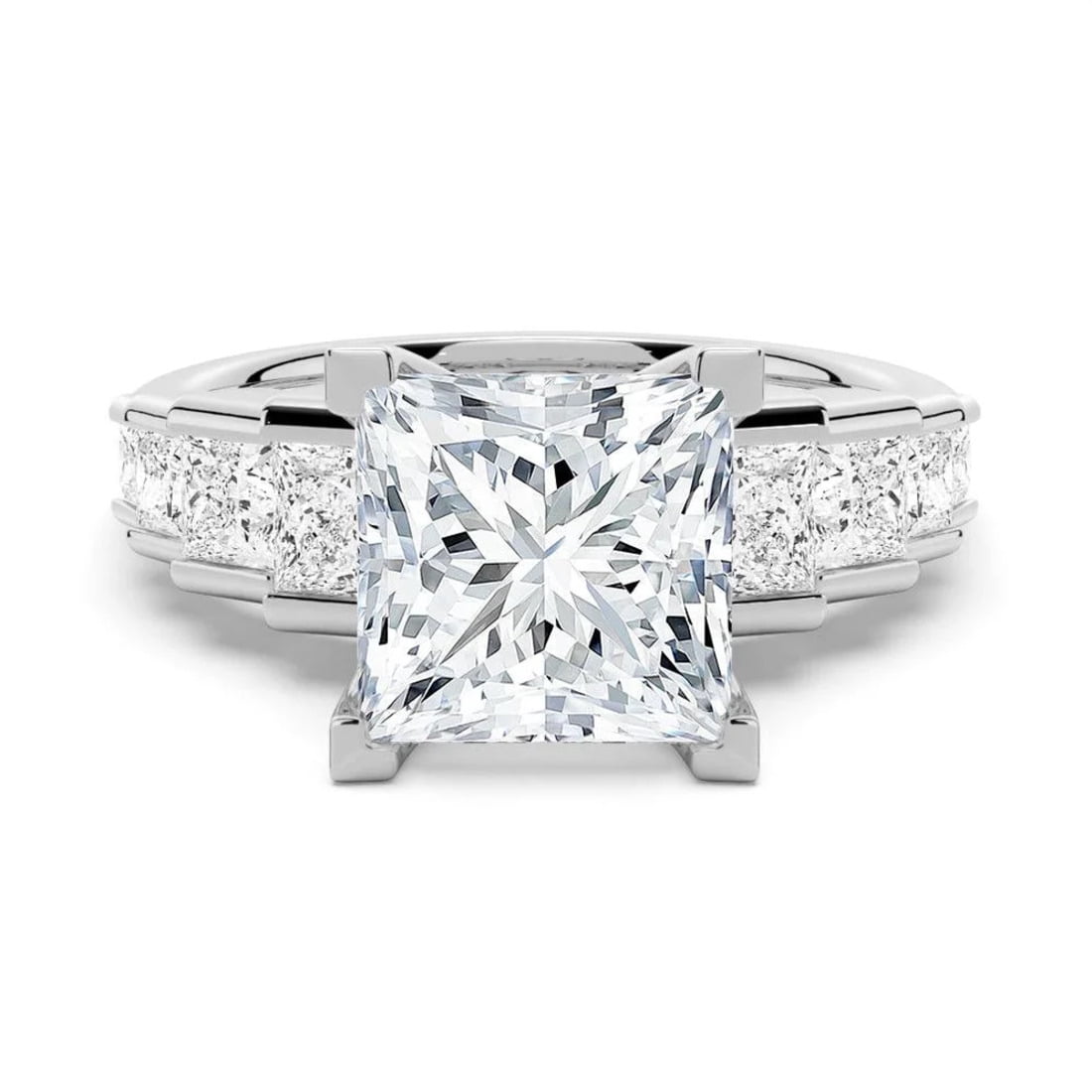 4CT Princess Cut Moissanite Diamond Prong set Engagement Ring for Women, 14K White Gold, US 4.5