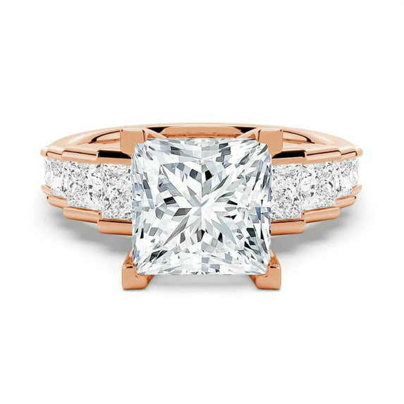 4CT Princess Cut Moissanite Diamond Prong set Engagement Ring for Women, 18K Rose Gold, US 7