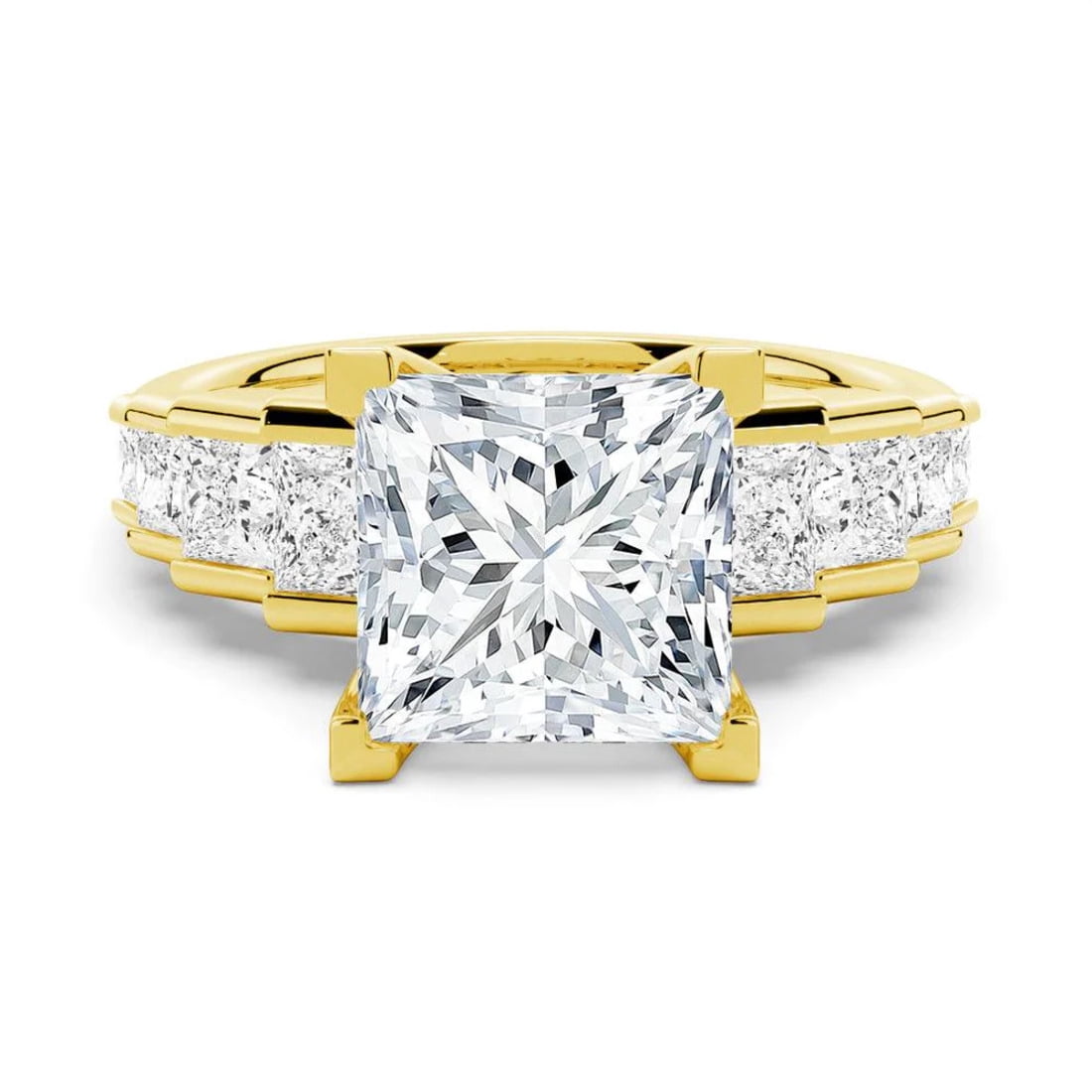 4CT Princess Cut Moissanite Diamond Prong set Engagement Ring for Women, 18K Yellow Gold, US 7.5