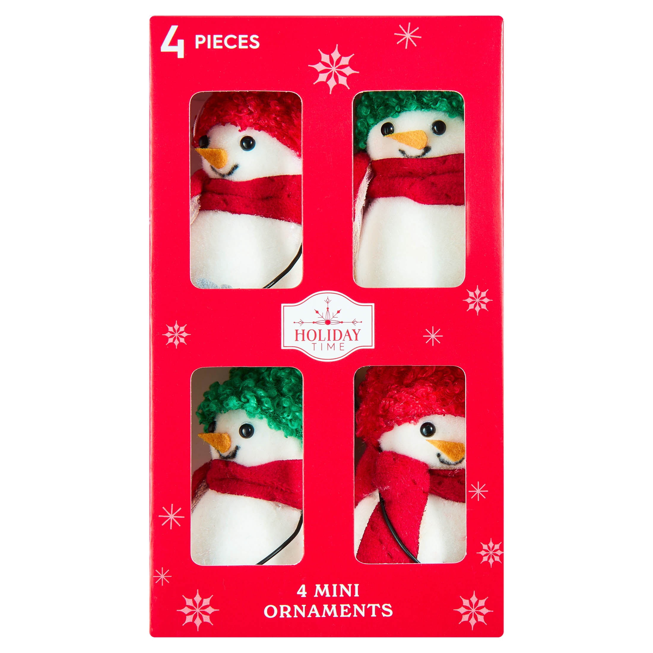4-Count Red/Green/White Fabric Snowman Mini Christmas Ornaments, 3.5", by Holiday Time