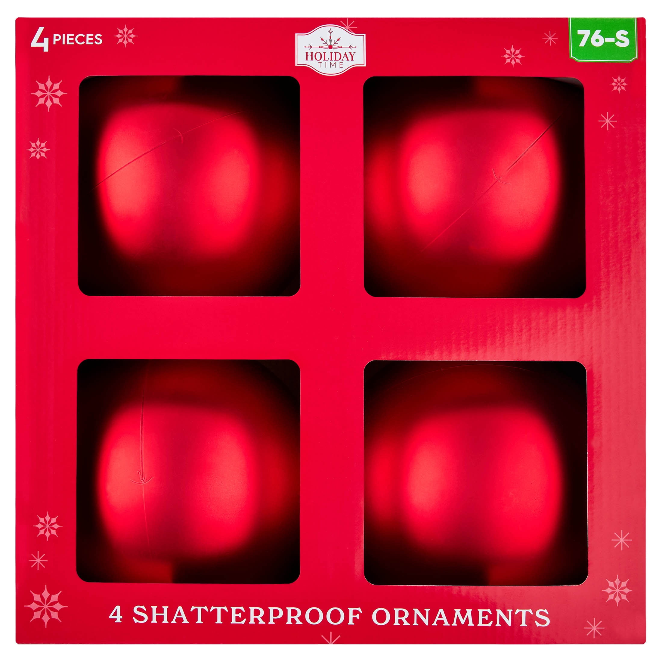 4-Count Matte Red Ball Shatterproof Christmas Ornaments, 6.5", by Holiday Time