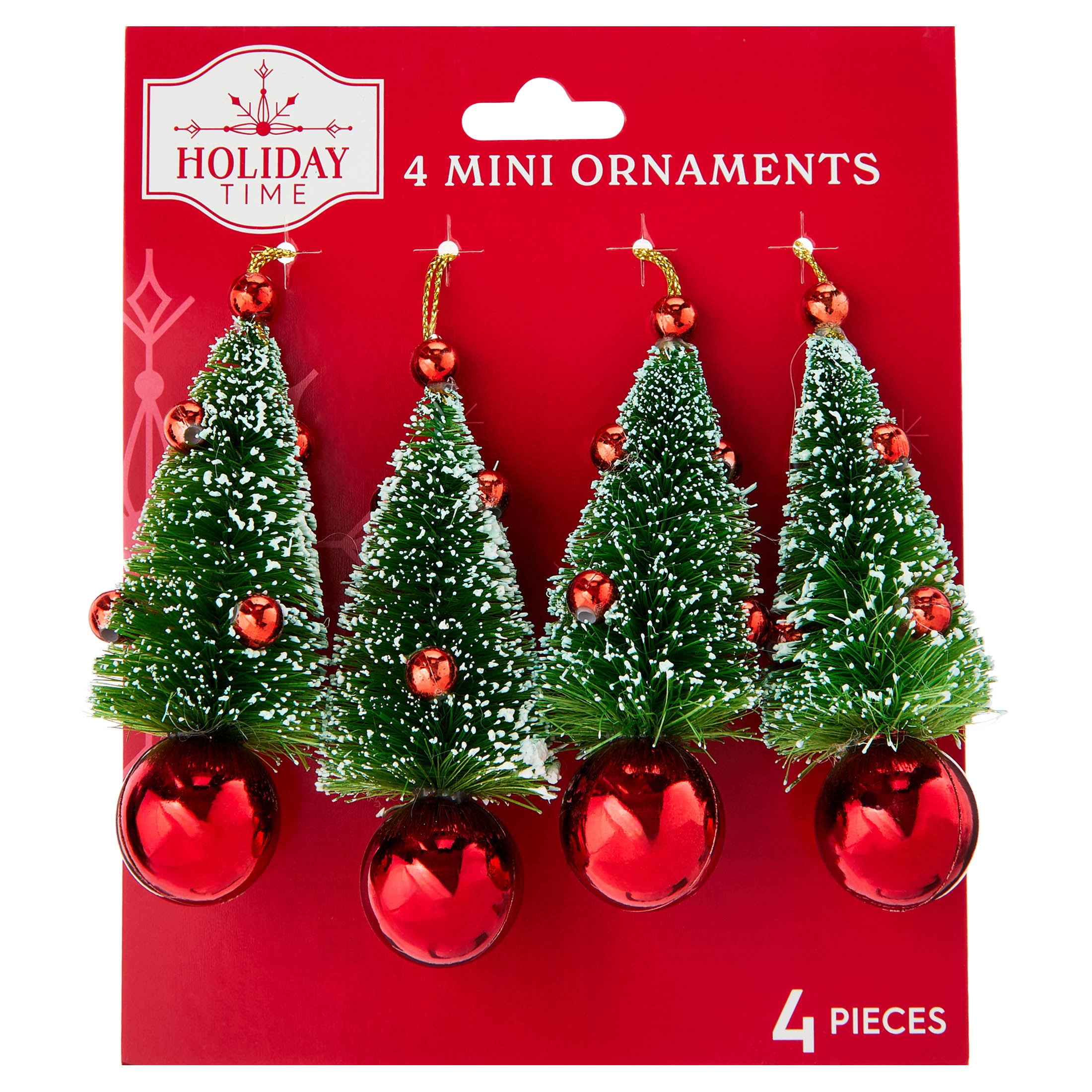 4-Count Red and Green Christmas Tree Mini Ornaments, 3.5", by Holiday Time