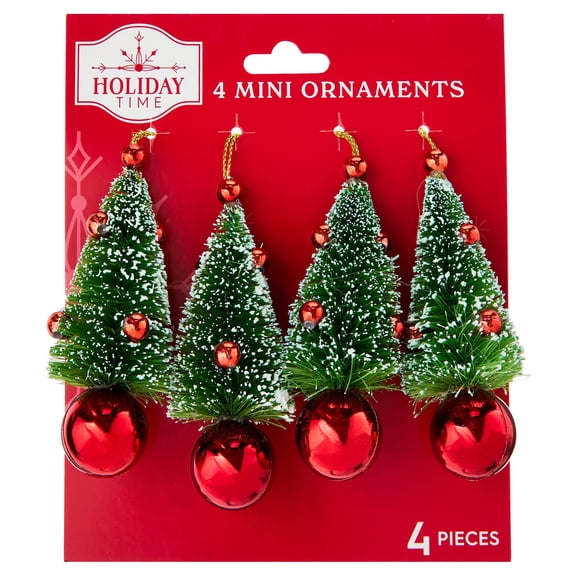 4-Count Red and Green Christmas Tree Mini Ornaments, 3.5", by Holiday Time
