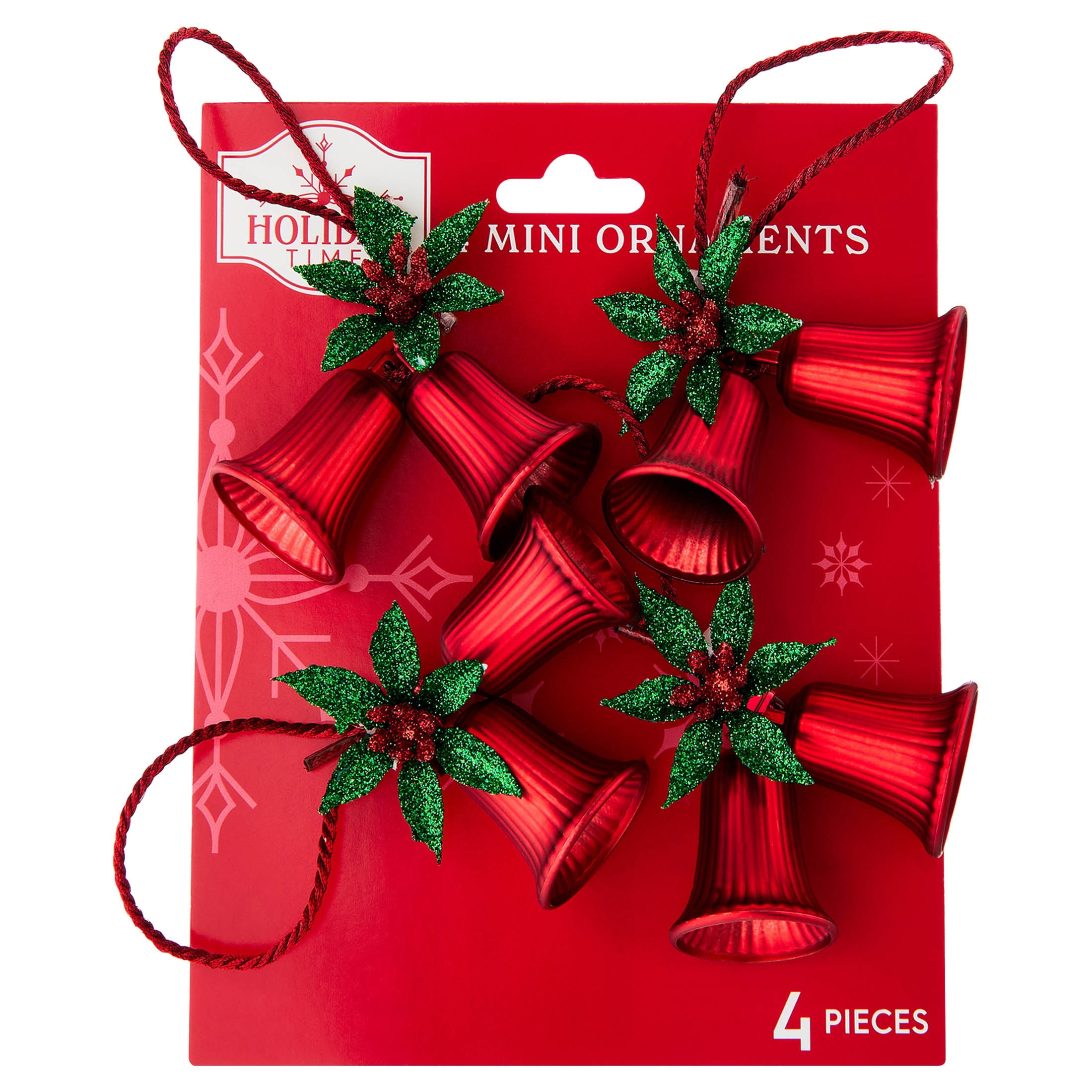 4-Count Red Double Bell Mini Christmas Ornaments, 4", by Holiday Time
