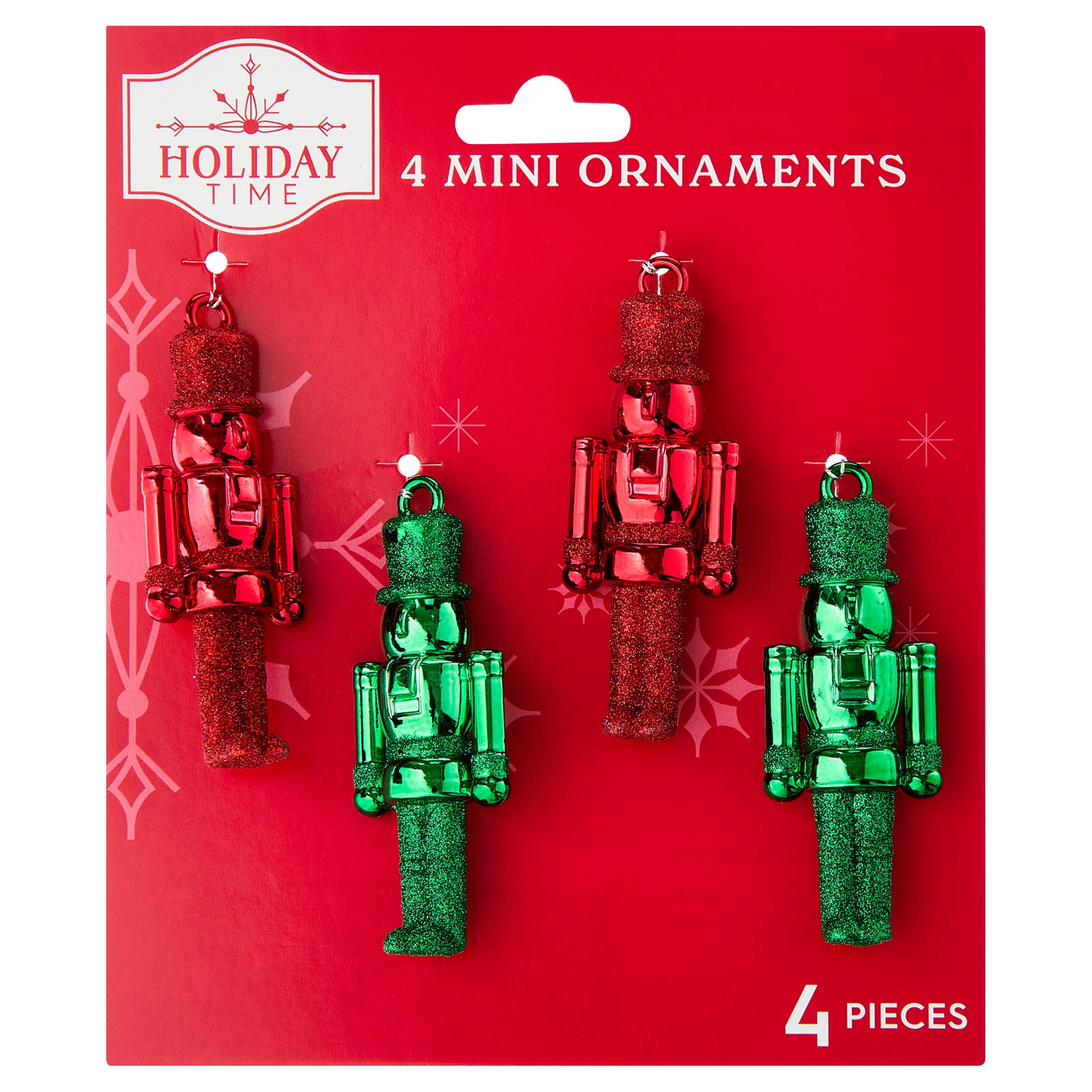 4-Count Red and Green Metallic and Glitter Nutcracker Mini Christmas Ornaments, 2.5", by Holiday Time