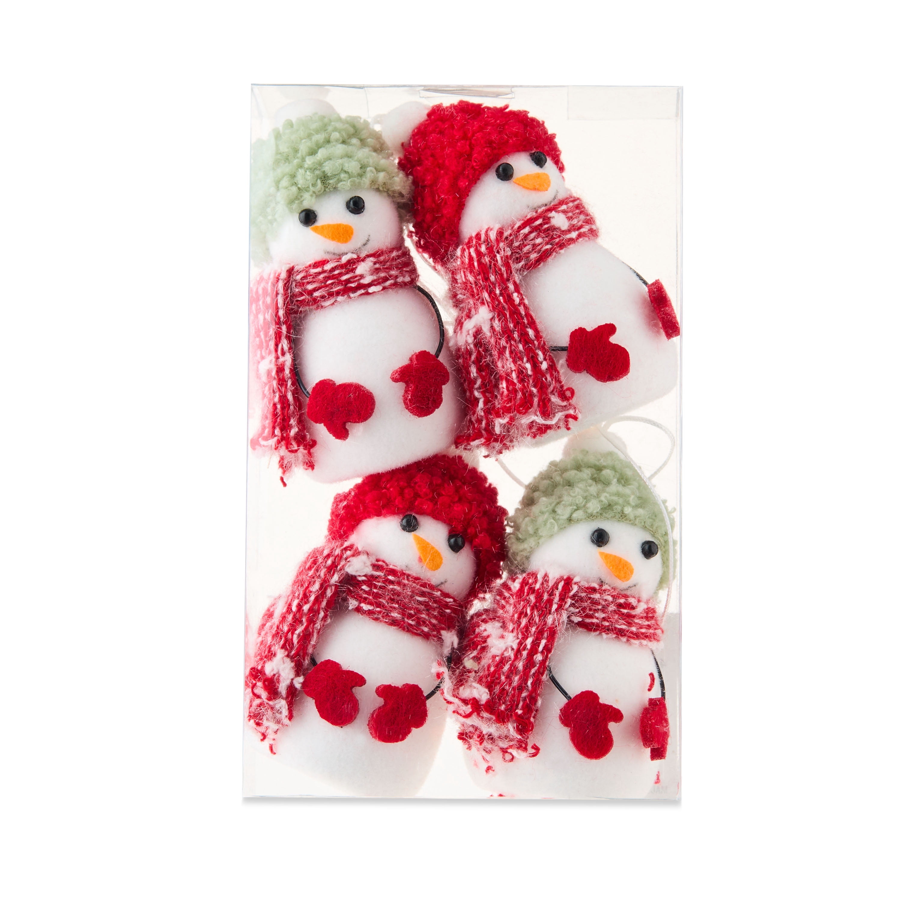 Red and Green Mini Snowman Christmas Ornaments, 4 Count, by Holiday Time