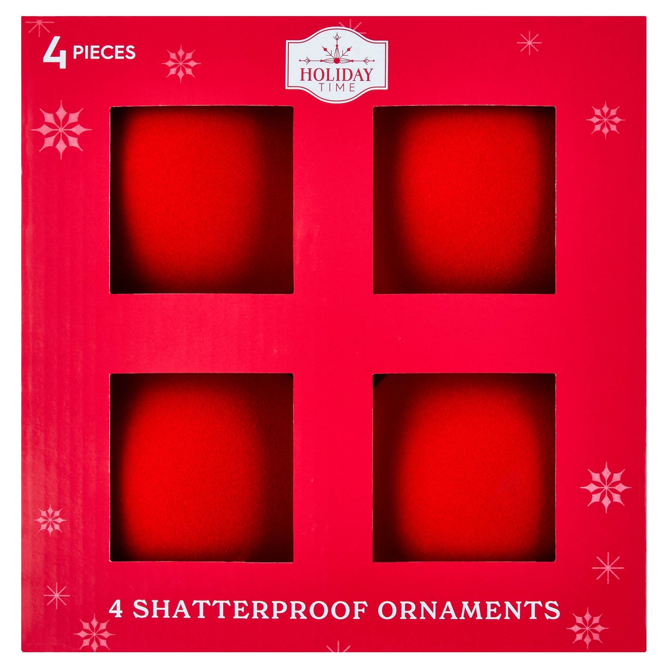 Holiday Time, Red Velvet-Feel Shatterproof Ornaments, 4ct, 3.94 ...