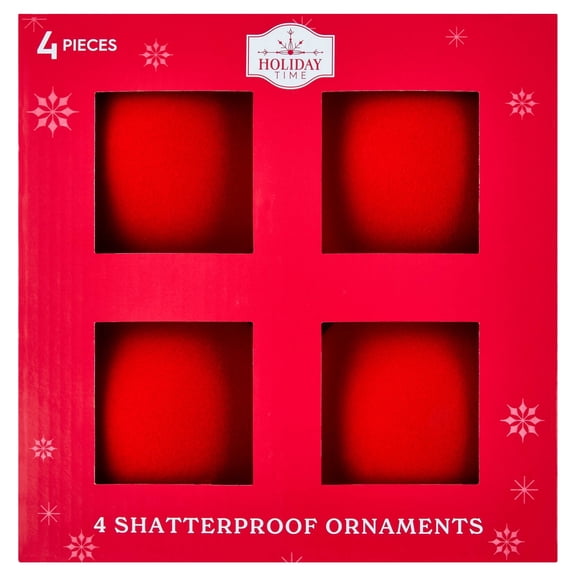 4-Count Red Velvet-Feel Shatterproof Christmas Ornaments, 4.5", by Holiday Time