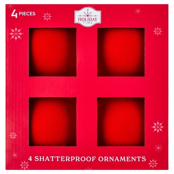 4-Count Red Velvet-Feel Shatterproof Christmas Ornaments, 4.5", by Holiday Time