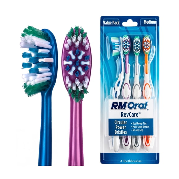RM Oral RevCare Toothbrushes, Medium - 4 Count