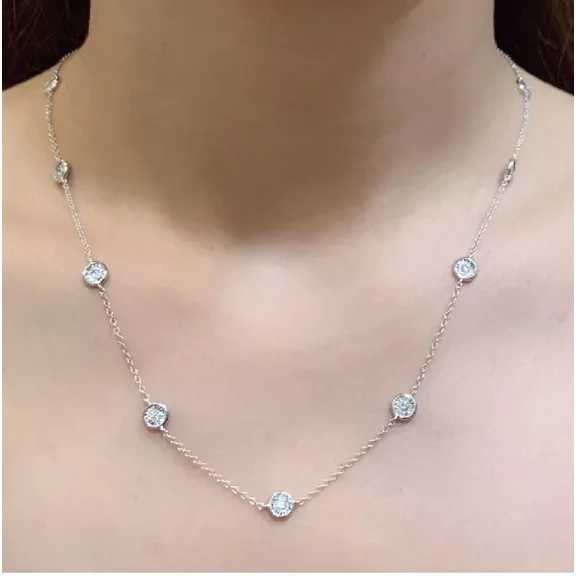 4CT Round Cut Lab-Created Diamond Bezel Women's Necklace 14K White Gold Plated