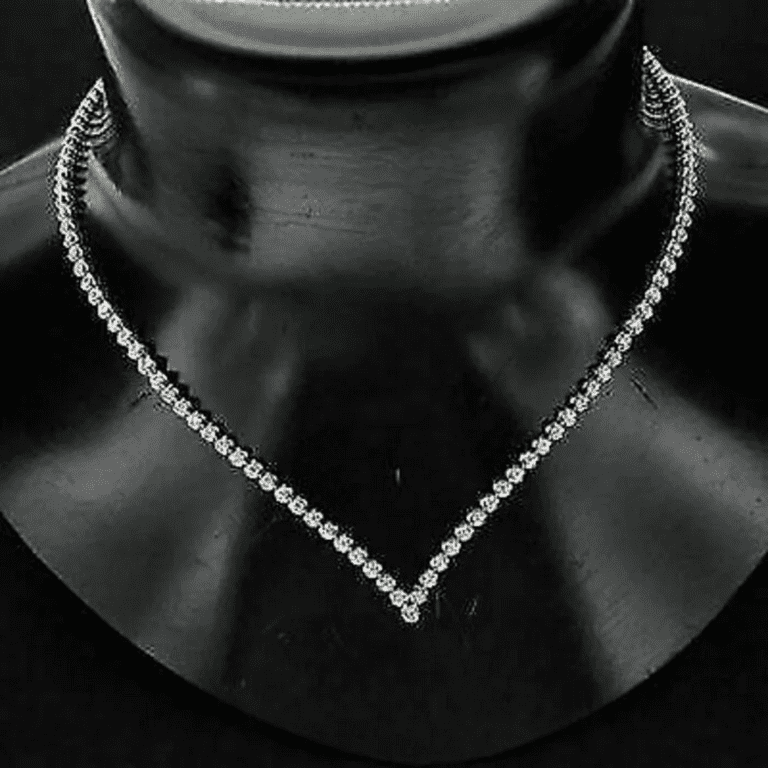 14K White Gold V Shaped Diamond Necklace