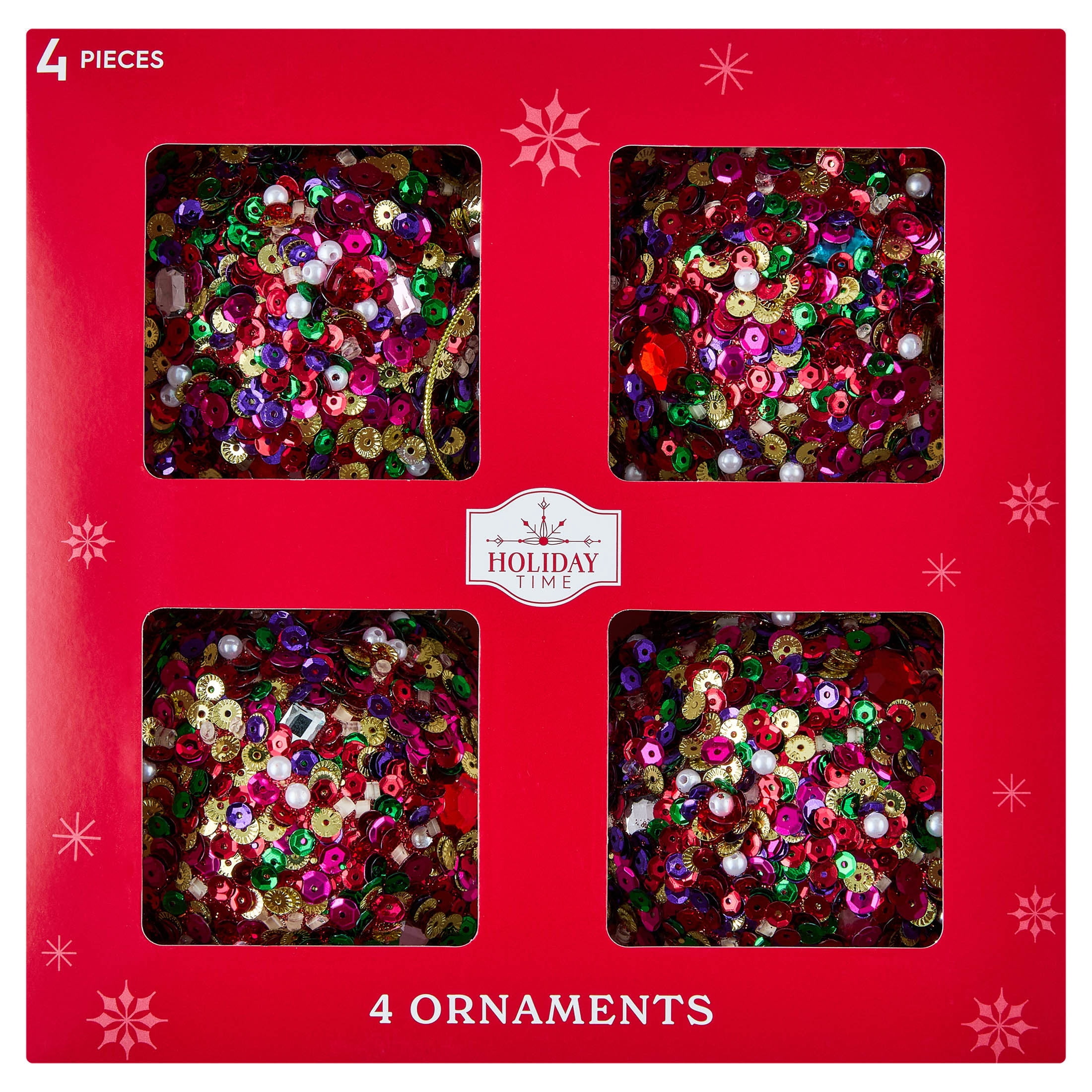 4-Count Multicolor Sequin Ball Christmas Ornaments, 4.5", by Holiday Time