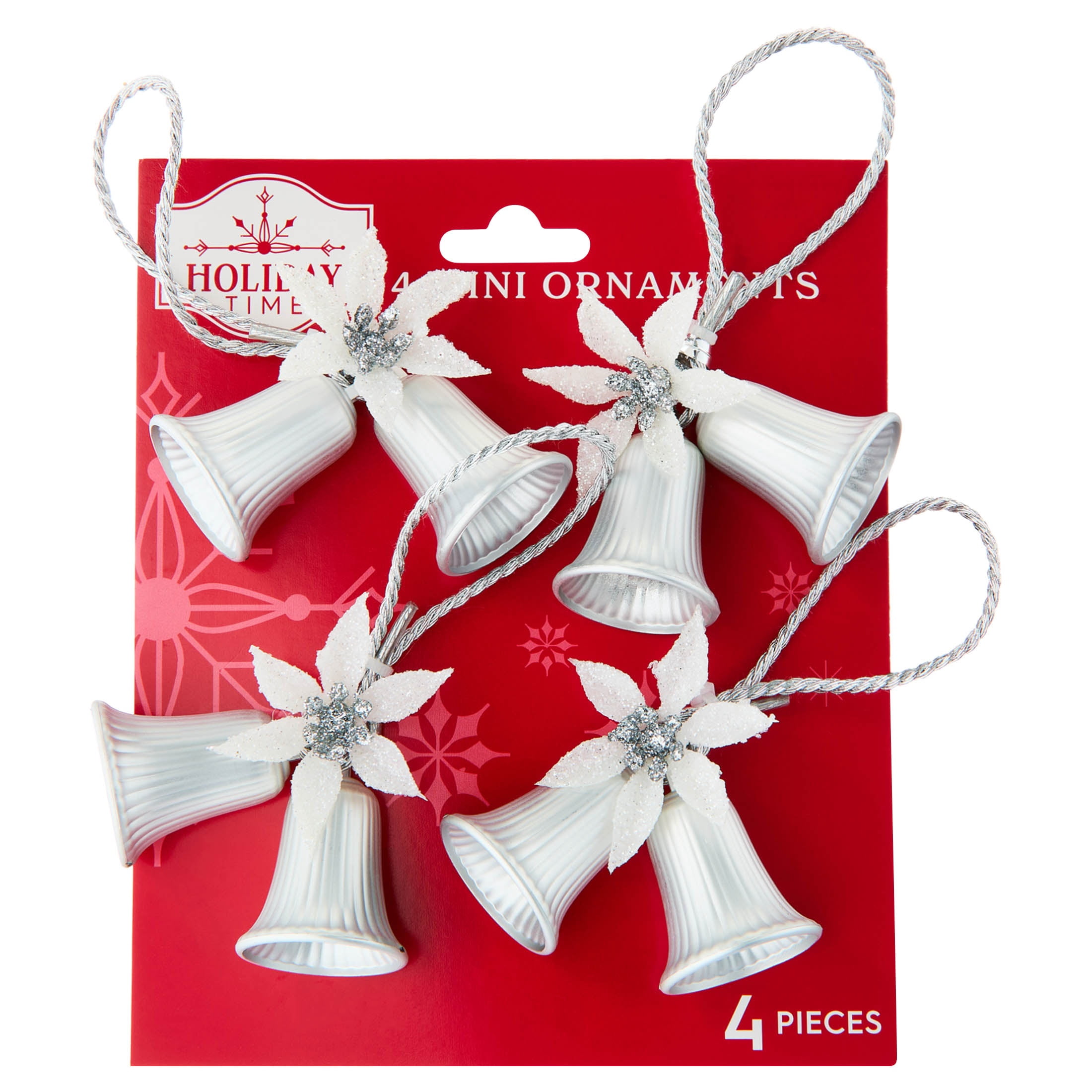 4-Count Silver Double Bell Mini Christmas Ornaments, 4", by Holiday Time