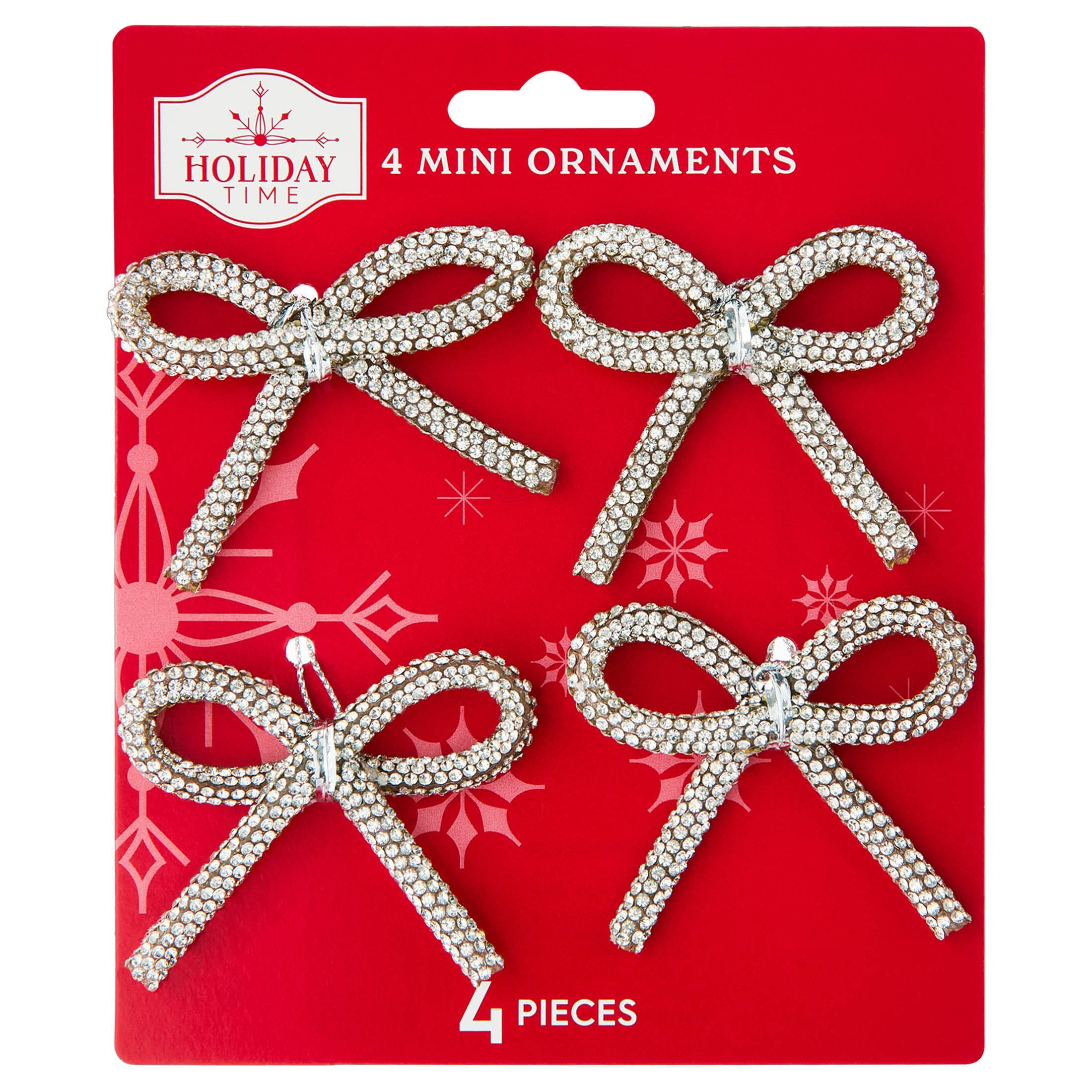 4-Count Silver Gem Bow Mini Christmas Ornaments, 2", by Holiday Time