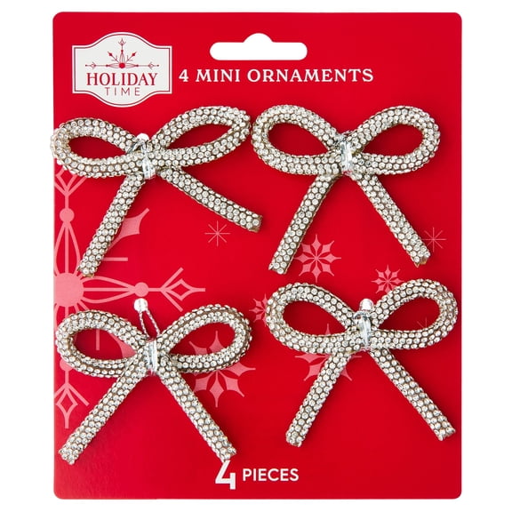 4-Count Silver Gem Bow Mini Christmas Ornaments, 2", by Holiday Time