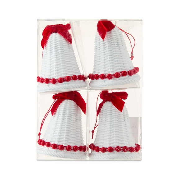 White Mini Woven Bell with Bow Christmas Ornaments, 4 Count, by Holiday Time