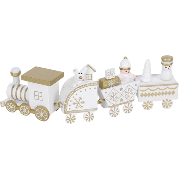 4Car Wooden Christmas Train Ornament, Mini Cane Tabletop Ornamen for Xmas Home Decor & Stocking Stuffer Gift