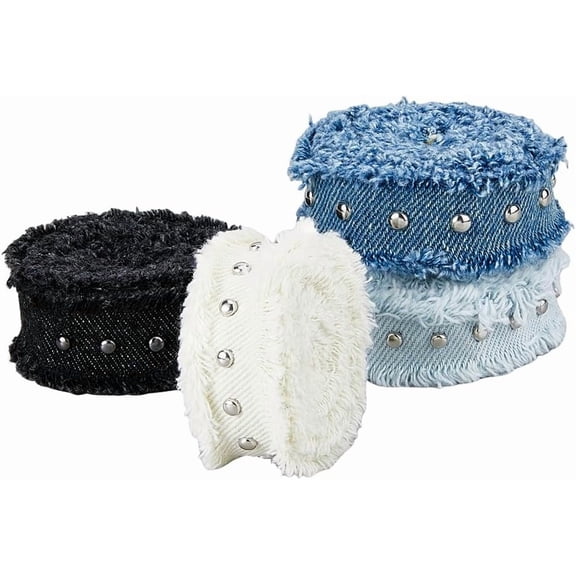 4Colors 1.7 Yards Denim Ribbon Frayed Cotton Jean Fabric Ribbon 4Pcs Jean Fringes Fabric Ribbon DIY