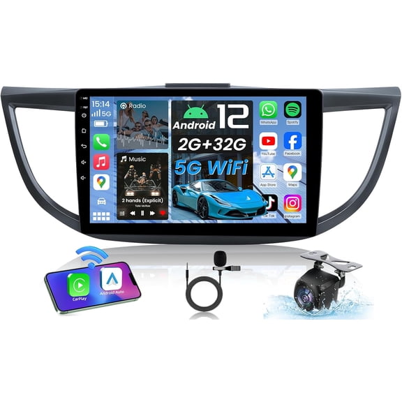 4Core Car Radio for Honda CRV 2012-2016: Car Stereo Upgrade Wireless Carplay & Android Auto 1280 * 800 HD Touchscreen GPS Navigation Bluetooth WiFi Backup Camera Bluetooth FM