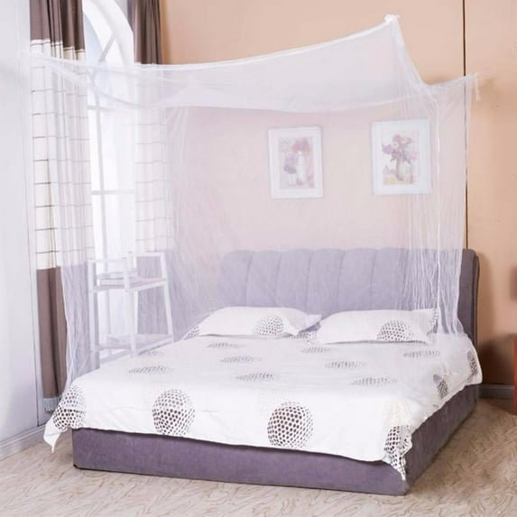 4Corner Post Mosquito Net for Bed Canopy Full Queen King Size Netting Bedding Quick and Easy Installation
