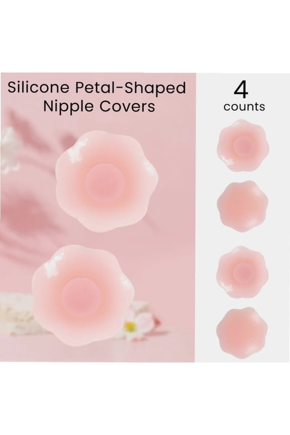 4Counts Invisible Silicone Sticky Bra - Breast Lift Adhesive Pasties, Nipple Covers, Petals Stick-on