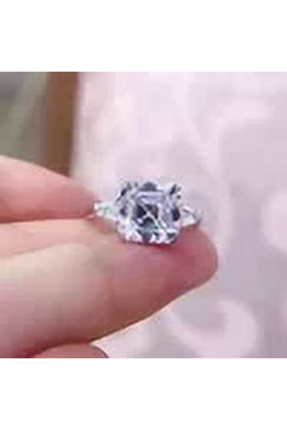 4Ct Ascher Cut Lab Created Diamond Women's Engagement Ring 14K White Gold Plated