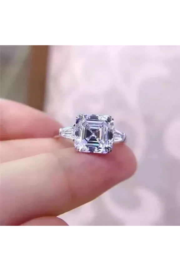 4Ct Ascher Cut Lab Created Diamond Women's Engagement Ring 14K White Gold Plated