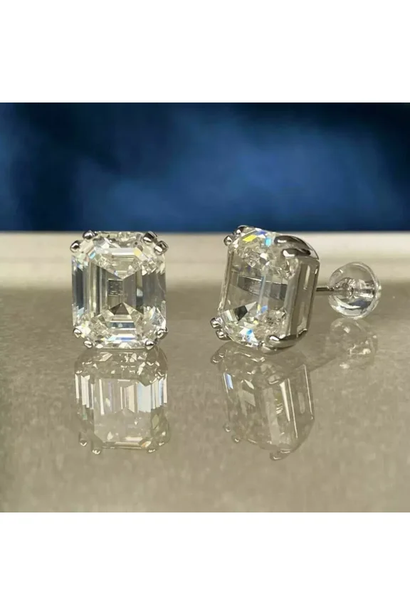 4Ct Asscher Cut Moissanite Solitaire Stud Earrings 14K White Gold Plated