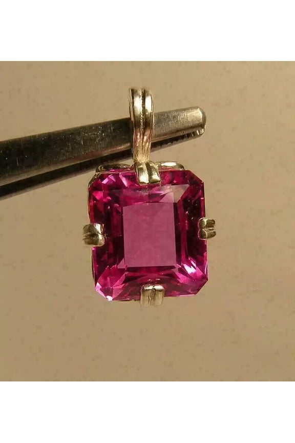 4Ct Asscher Cut Pink Sapphire Solitaire Pendant 14K Yellow Gold Over Free Chain