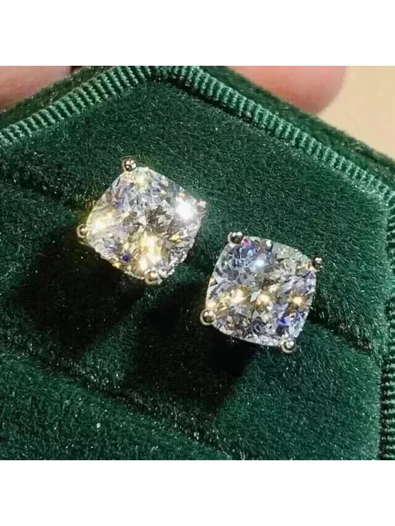 4Ct Certified Cushion Cut Diamond Solitaire Studs-Amazing Shine & Bling !