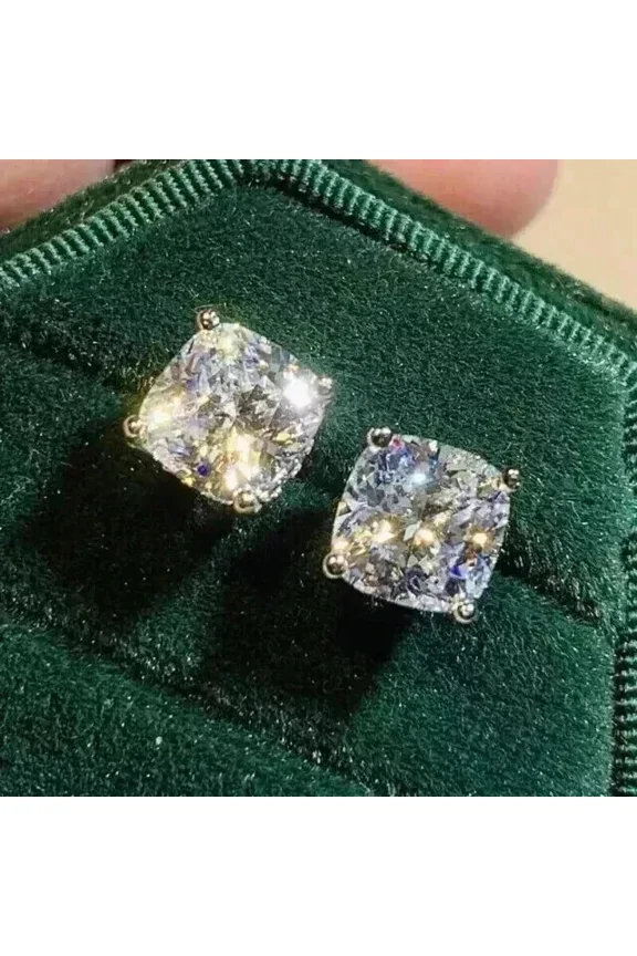 4Ct Certified Cushion Cut Diamond Solitaire Studs-Amazing Shine & Bling !