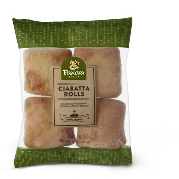Panera Ciabatta Rolls. 4 Count, 12oz, Baked, Flexible Film Bag