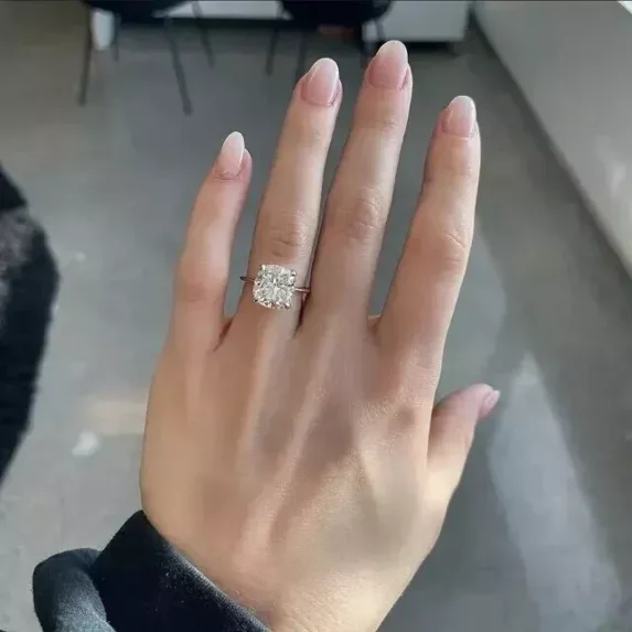 4Ct Cushion Cut Lab Created Diamond Wedding Engagement Ring 14KWhite Gold Plated