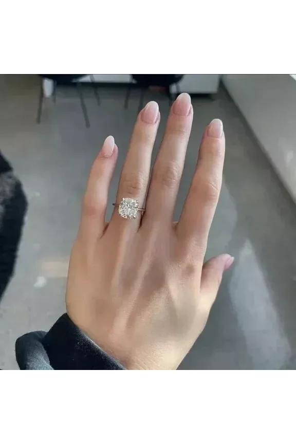 4Ct Cushion Cut Lab Created Diamond Wedding Engagement Ring 14KWhite Gold Plated