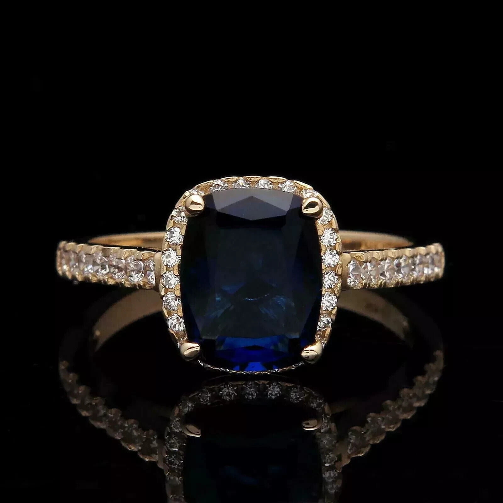 Men’s Cushion-Cut Lab Created Blue Sapphire & Diamond Accent Ring – 18k Gold Plated, Size 11
