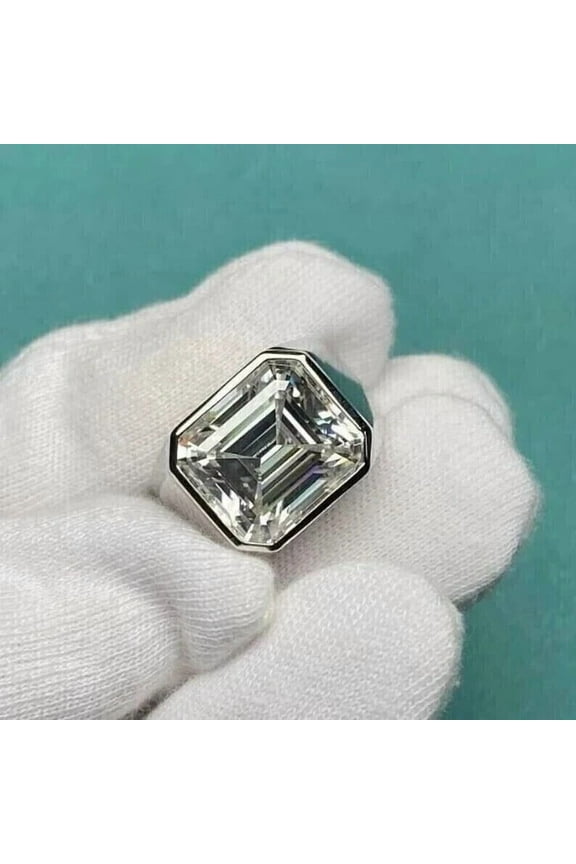 4Ct Emerald Cut Lab-Created Diamond Men's Pinky Wedding Ring 14K White Gold Plated Silver