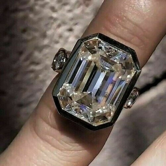 4Ct Emerald Cut Lab Created Diamond Wedding Ring 14K White Gold Plated Sterling Silver