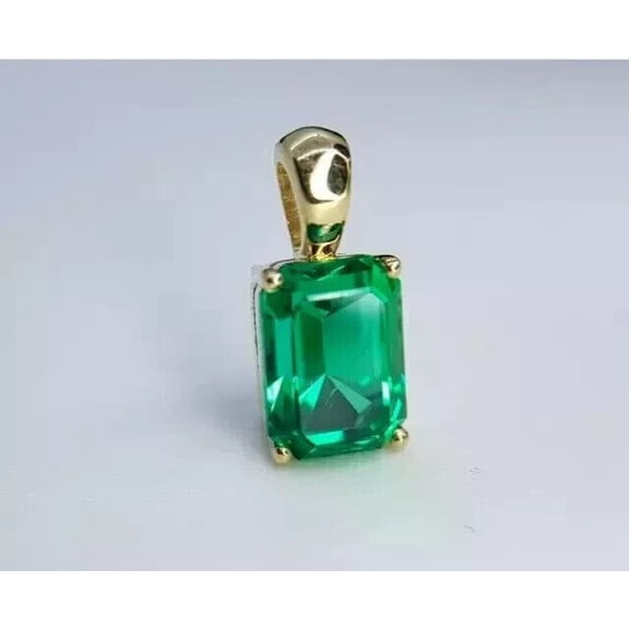 4Ct Emerald Cut Lab Created Green Emerald Women's Pendant 14K Yellow Gold Plated Silver
